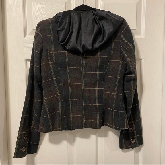 Vintage plaid shacket with satin hood - Picture 2 of 6